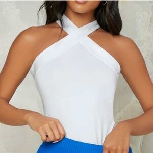 SHEIN Trends BAE Form-Fitting Crisscross Halter Top
